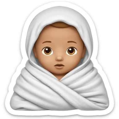 light brown skinned baby swaddled in a white blanket sticker