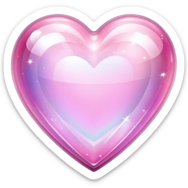 Sparkly glossy pink iridescent glass crystal clear sparkly  glass heart sticker