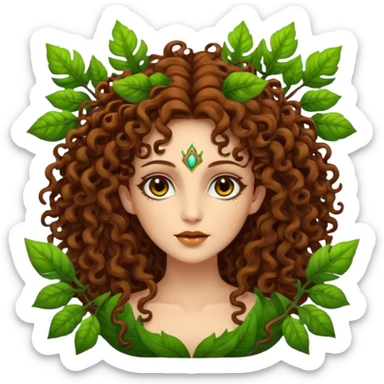 Psychedelic goddess of the forest with brown eyes , brown curly hair sticker