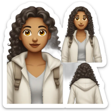 indian teenage girl with curly hair wearing a collared long sleeve white shirt under a white sweatervest sticker