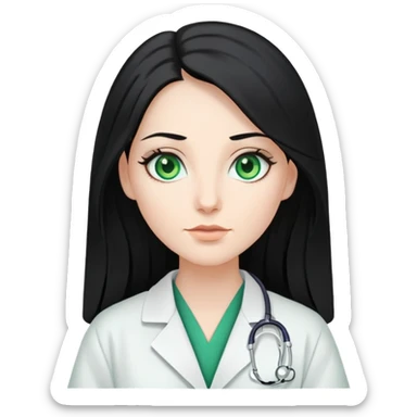Woman with long, Black hair and with green eyes in doctor robe sticker