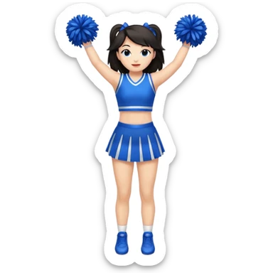 give me a full-length cheerleader with dark hair and blue pom poms sticker