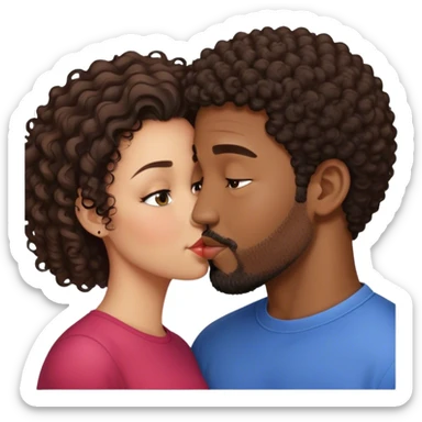 Short curly hair Black man with facial hair kiss small pretty brunette woman sticker
