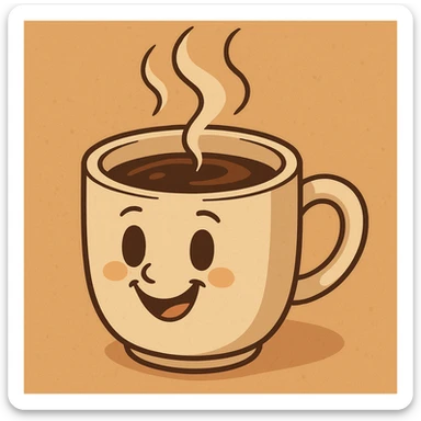 a steaming cup of coffee, inviting and warm, modern style sticker
