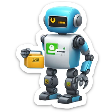 call center robot looks like friendly robot with a battery icon on his chest (he's working for a battery shop) sticker