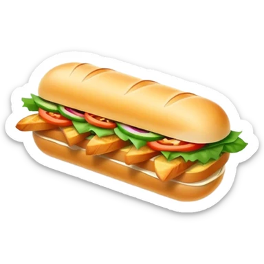 Banh Mi Cinematic Realistic Banh Mi Sandwich Dish Emoji, depicted as a simple, small baguette filled with fresh ingredients, rendered with crisp textures and vibrant, inviting lighting. sticker