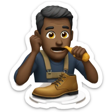 Man eating a boot with drool sticker