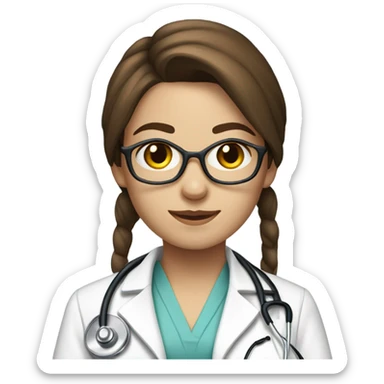 Straight brown hair white skin woman pretty doctor with stethoscope  sticker