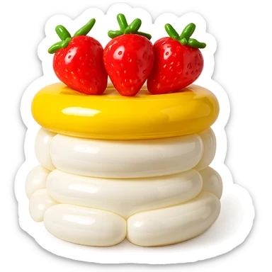 white cake with strawberries on top, balloon style sticker