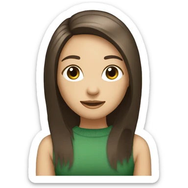 generate image of a brunette girl with straight hair holding the whatsapp icon sticker