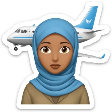 somali girl with hijab near a plane sticker