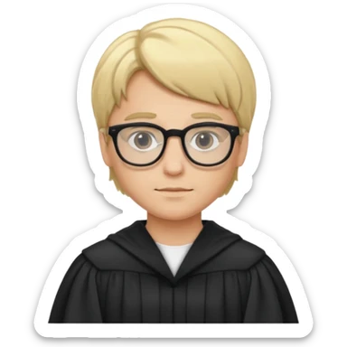 Young judge, blonde hair with glasses and robe sticker