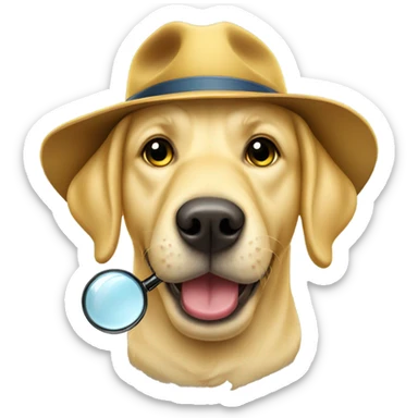 yellow lab dog with a magnifying glass and sleuth hat sticker