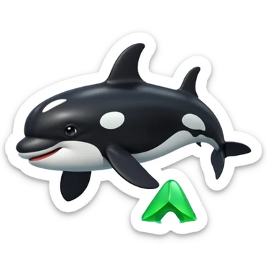 3d Cartoon orca with a green tick icon next to it sticker