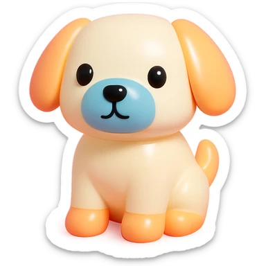               Transform {subject} into a soft vinyl figure with a smooth, glossy surface. The material should look slightly rubbery and tactile, with minimalistic curves and a matte-gloss hybrid finish. Use pastel or soft solid colors. The surface is seamless, with no visible textures or roughness. Studio lighting, vibrant background, clean, playful, designer toy aesthetic and no shadows. {subject} = dog sticker