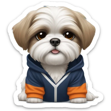 White shih tzu puppy wearing auburn football hoodie  sticker