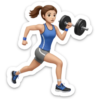 one women running and lifting weights. brown hair, light skin, hazel eyes. sticker
