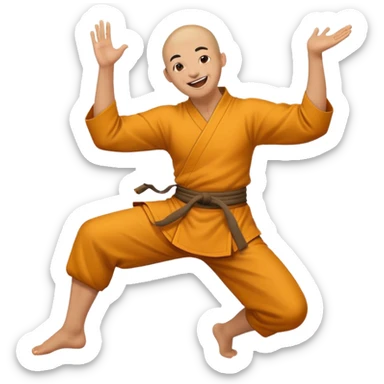 A Shaolin monk laughing while raising one leg  sticker