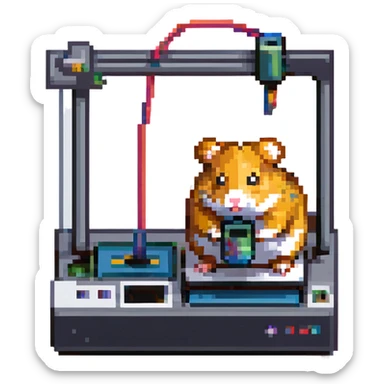 pixel art of a hamster standing on a 3D printer sticker
