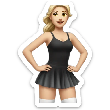 caucasian-curvy-figure skater girl short-black-skirt-back-and-front-views-long-white-socks sticker