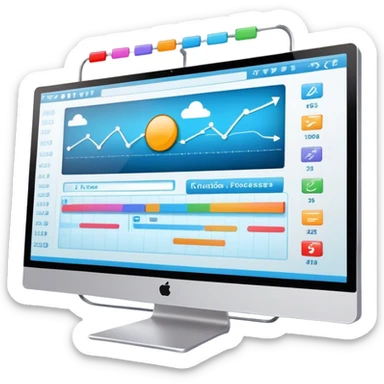 Create an emoji for animation and motion design. Show a computer monitor displaying cartoon creation process, with a timeline, keyframes, and motion effects. Use modern, vibrant colors. No emojis or smiley faces. Transparent background. sticker