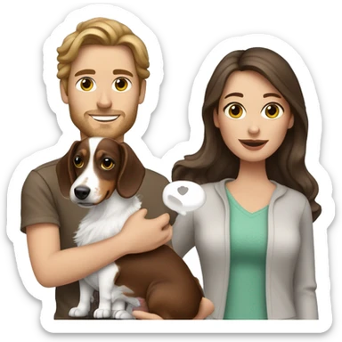 Brunette Woman holding Tri Merle long haired Dachshund with brown haired   sticker