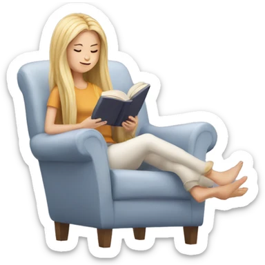 long hair white girl reading a book in cozy chair  sticker
