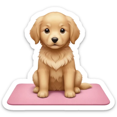 Golden retriever puppy on light pink yoga mat sticker