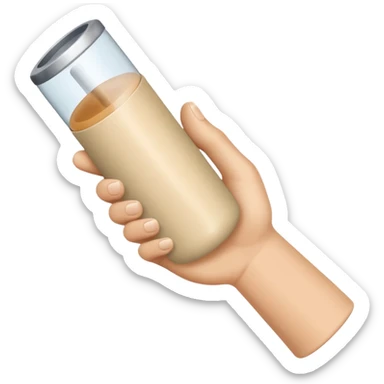 one single beige skin colored hand holding a cylindrical tube sticker