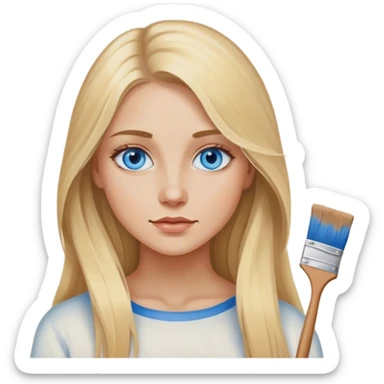 Cinematic realistic blonde with long hair, blue eyes paints on canvas sticker