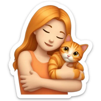little girl with light brown hair hugging an orange cat really tight sticker