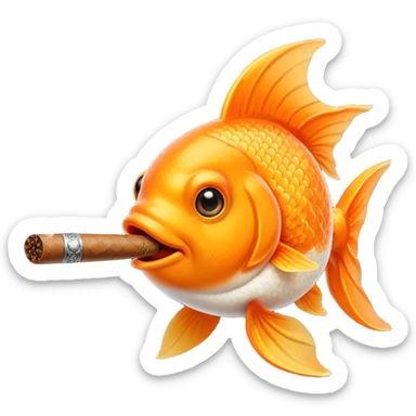 goldfish sitting in the hatch of a green army tank, smoking a cigar, iOS emoji style sticker