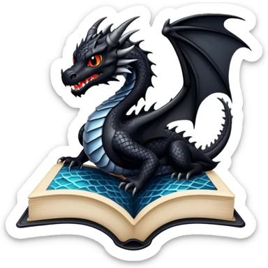 Open book with a black dragon coming out of it  sticker