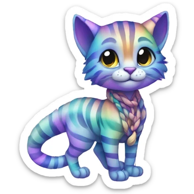 Colorful vernid fantasy creature LiLaiRa Kamirah Falvie whiskers paws full body sparkle purple blue gradient stripes braided tail feline sticker