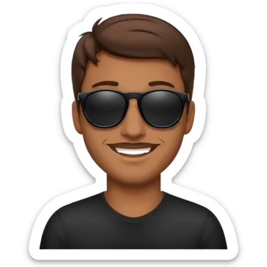 happy man with brown hair and black sunglasses iOS style sticker