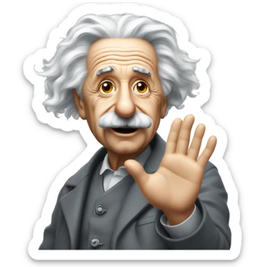 albert einstein with vawing hand sticker