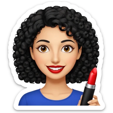 30 year old iranian woman very short curly black hair, big brown eyes, tanned skin, big smile, white teeth, pretty, stylish sticker