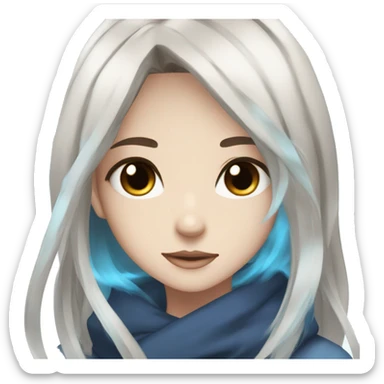 Beautiful anime girl with more white streaks in darker brown hair and blue eyes sticker