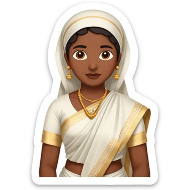 Malayali person in traditional Kerala attire with mundu and kasavu saree sticker