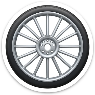 Realistic front-view wheel with perfectly symmetrical design, evenly spaced straight spokes, equal distance between each spoke, centered composition, smooth metallic texture, clean edges, no background. sticker