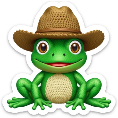 crocheted frog wearing cowboy hat sticker