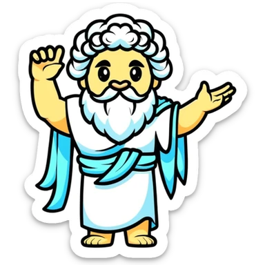 Zeus waving hello in a sticker cartoon style sticker