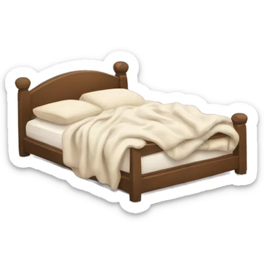 Messy cozy bed with blanket hanging half off of bed sticker