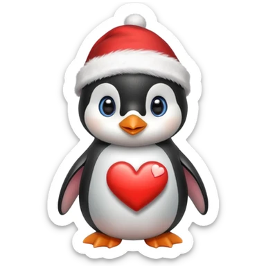 Pingüino bebe con un gorrito de Navidad y un corazón  sticker