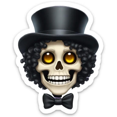 Top hat curly black hair skeleton smiling sticker