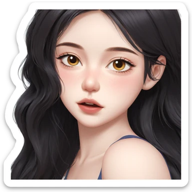 blushing girl with long hair sticker