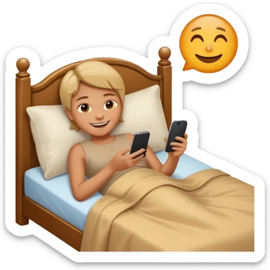 
emoticon of lying in bed and looking at phone sticker