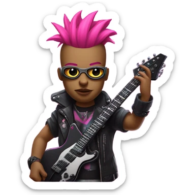 cyberpunk rockstar, pink mohawk, pink mechanical sci-fi electric guitar, close up view sticker