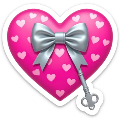 neon heart with a silver bow with heart pattern on the bow and a key sticker