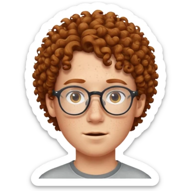 freckled boy with curly hair with glasses sticker